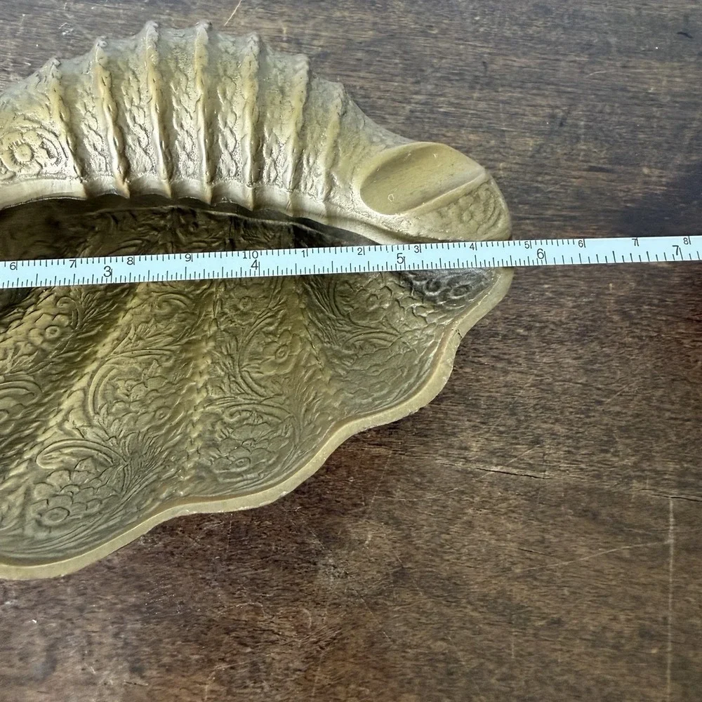 Vintage Brass Sea Shell Footed Tray Ashtray Jewelry Trinket Dish Made Pakistan